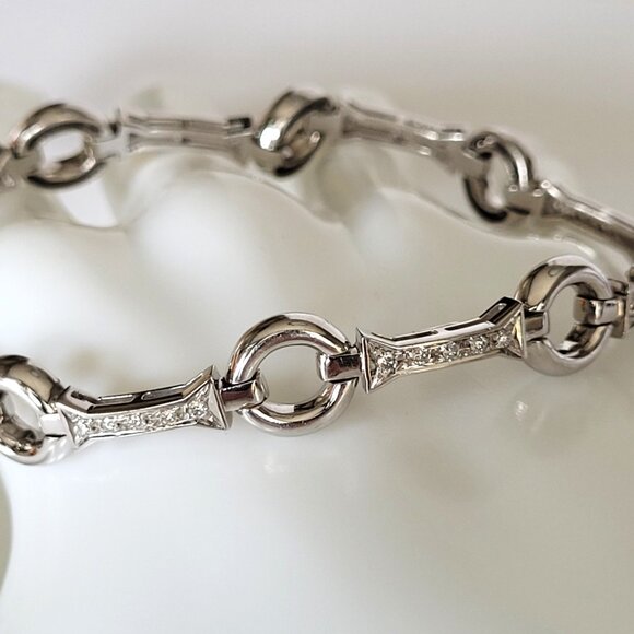Aaron Basha 18K White Gold Diamond Bar Link Bracelet - Picture 9 of 11